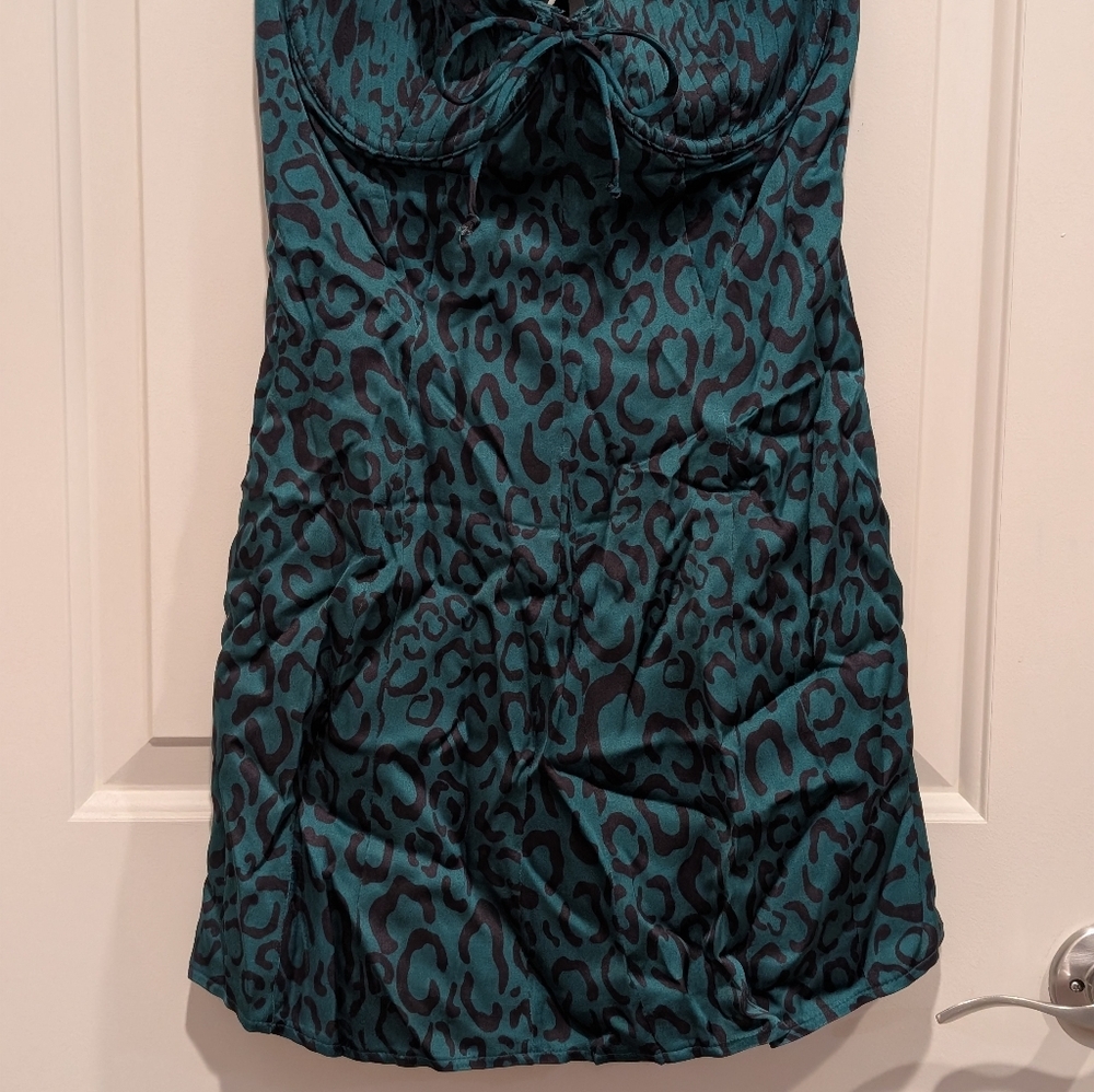 For Love And Lemons Green Wendy Strappy Green Leopard Print Mini Dress Large NWT - Picture 5 of 13
